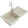 Mexen Pablo 1-bowl granite sink with drainer and Telma kitchen tap, beige - 6510-69-670200-69
