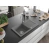 Mexen Pablo granite kitchen sink 1-bowl with drainer and Telma faucet, gray - 6510-71-670200-00
