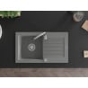 Mexen Pablo granite kitchen sink 1-bowl with drainer and Telma faucet, gray - 6510-71-670200-00