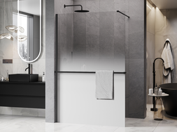 Mexen Kioto+ shower wall with shelf Walk-in 70 x 200 cm, white ombre 8 mm, black - 800-070-121-70-86