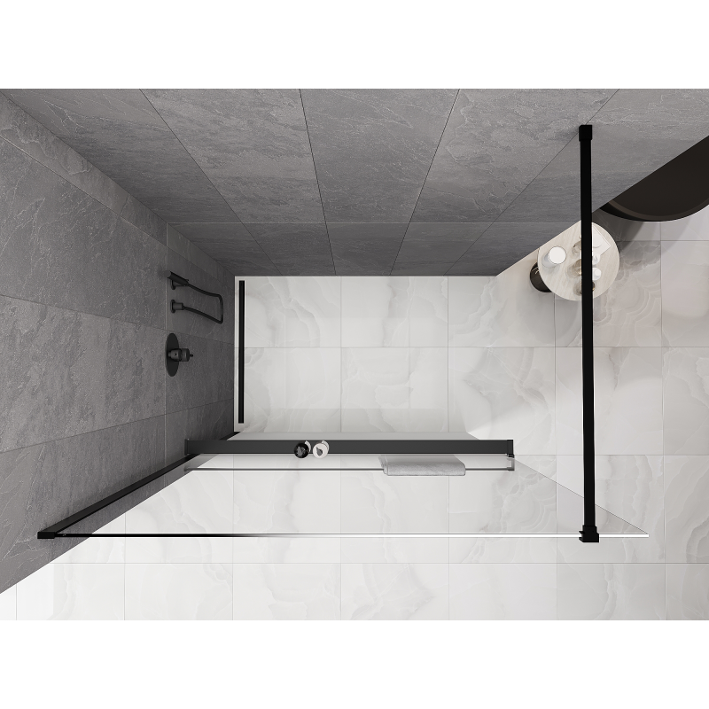 Mexen Kioto+ shower wall with shelf Walk-in 70 x 200 cm, white ombre 8 mm, black - 800-070-121-70-86