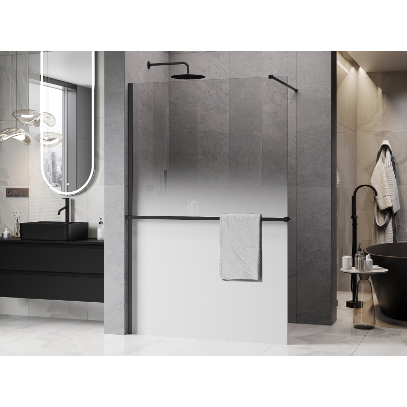 Mexen Kioto+ shower wall with shelf Walk-in 80 x 200 cm, ombre white 8 mm, black - 800-080-121-70-86