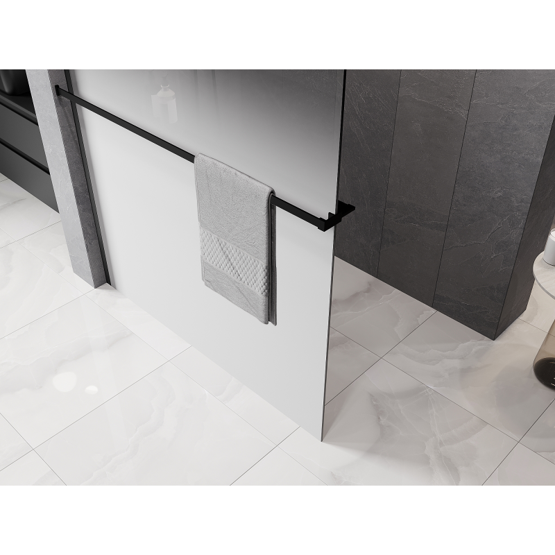 Mexen Kioto+ shower wall with shelf Walk-in 130 x 200 cm, white ombre 8 mm, black - 800-130-121-70-86