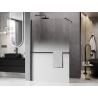 Mexen Kioto+ shower wall with shelf Walk-in 130 x 200 cm, white ombre 8 mm, black - 800-130-121-70-86
