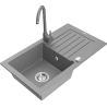 Mexen Pablo granite kitchen sink single basin with drainer and Telma faucet, gray - 6510-71-670200-71