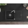 Mexen Pablo granite kitchen sink 1-bowl with drainer and Telma kitchen faucet, black/silver - 6510-73-670200-00