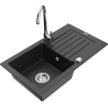Mexen Pablo 1-bowl granite sink with drainer and Telma kitchen tap, black/silver - 6510-73-670200-00