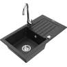 Mexen Pablo granite kitchen sink 1-bowl with drainer and Telma kitchen faucet, black/silver - 6510-73-670200-00