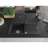 Mexen Pablo granite kitchen sink 1-bowl with drainer and Telma kitchen faucet, black/silver - 6510-73-670200-70