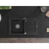 Mexen Pablo granite kitchen sink 1-bowl with drainer and Telma kitchen faucet, black/silver - 6510-73-670200-70