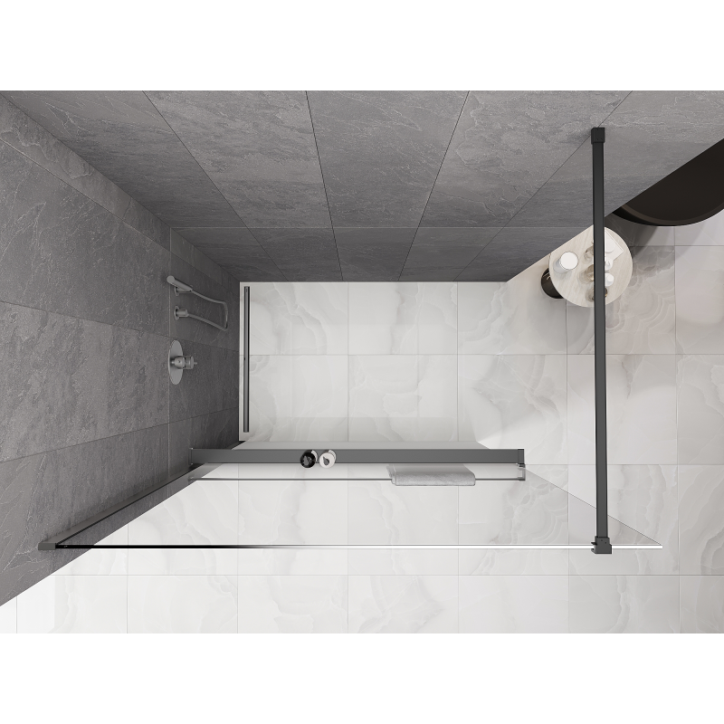 Mexen Kioto+ shower panel with shelf Walk-in 140 x 200 cm, white ombre 8 mm, gun metal - 800-140-121-95-86