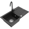 Mexen Pablo granite kitchen sink 1-bowl with drainer and Telma kitchen faucet, black/silver - 6510-73-670200-70
