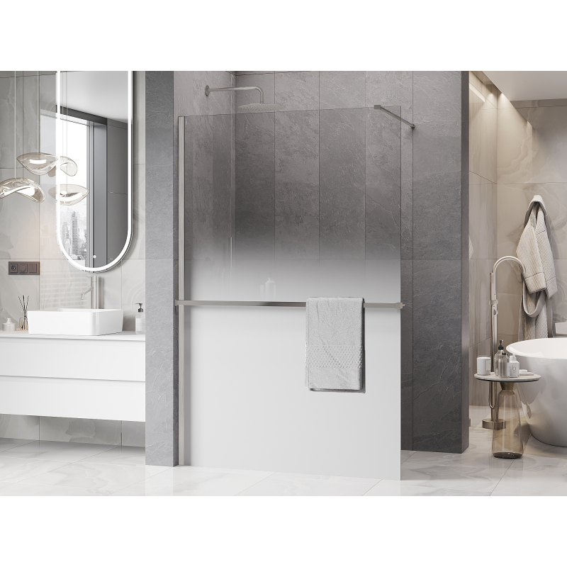 Mexen Kioto+ shower wall with shelf Walk-in 70 x 200 cm, white ombre 8 mm, brushed nickel - 800-070-121-97-86