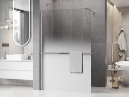 Mexen Kioto+ shower wall with shelf Walk-in 70 x 200 cm, white ombre 8 mm, brushed nickel - 800-070-121-97-86