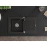 Mexen Pablo 1-bowl granite sink with drainer and Telma kitchen faucet, black/gold - 6510-75-670200-70