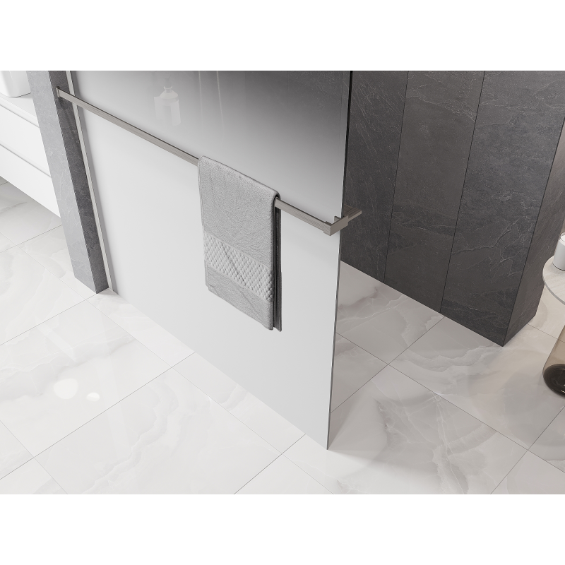 Mexen Kioto+ shower wall with shelf Walk-in 150 x 200 cm, white ombre 8 mm, brushed nickel - 800-150-121-97-86
