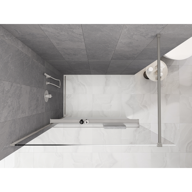 Mexen Kioto+ shower wall with shelf Walk-in 150 x 200 cm, white ombre 8 mm, brushed nickel - 800-150-121-97-86