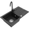 Mexen Pablo 1-bowl granite sink with drainer and Telma kitchen tap, black/gold - 6510-75-670200-70