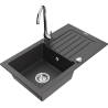 Mexen Pablo 1-bowl granite sink with drainer and kitchen faucet Telma, black speckled - 6510-76-670200-00