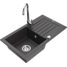 Mexen Pablo 1-compartment granite sink with a drip tray and kitchen mixer tap Telma, Spotted black - 6510-76-670200-00