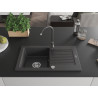 Mexen Pablo 1-bowl granite kitchen sink with drainer and Telma kitchen faucet, speckled black - 6510-76-670200-76