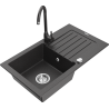 Mexen Pablo 1-bowl granite sink with drainer and Telma kitchen tap, black speckled - 6510-76-670200-76