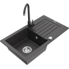 Mexen Pablo 1-compartment granite sink with a drip tray and kitchen mixer tap Telma, Spotted black - 6510-76-670200-76