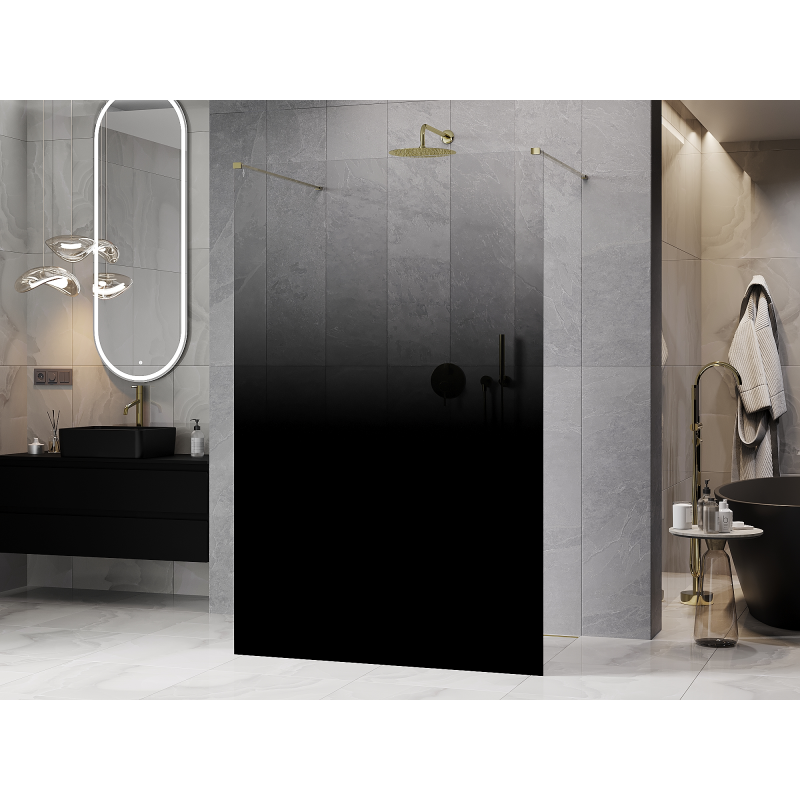 Mexen Kioto freestanding shower wall 150 x 200 cm, black ombre 8 mm, gold - 800-150-002-50-76