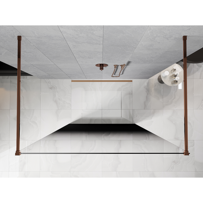 Mexen Kioto freestanding shower wall 100 x 200 cm, black ombre 8 mm, pink gold - 800-100-002-60-76