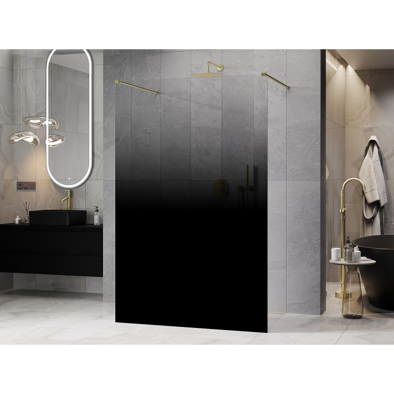 Mexen Kioto freestanding shower wall 110 x 200 cm, black ombre 8 mm, brushed copper - 800-110-002-65-76
