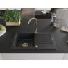 Mexen Pablo 1-compartment granite sink with a drip tray and kitchen mixer tap Telma, Black - 6510-77-670200-50