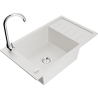 Mexen Elias granite sink 1-chamber with drainer and Telma kitchen faucet, white - 6511-20-670200-00