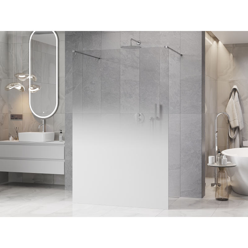Mexen Kioto freestanding shower wall 150 x 200 cm, white ombre 8 mm, chrome - 800-150-002-01-86