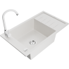 Mexen Elias granite kitchen sink 1-bowl with drainer and Telma kitchen faucet, white - 6511-20-670200-20