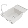 Mexen Elias granite kitchen sink 1-bowl with drainer and Telma kitchen tap, white - 6511-20-670200-20