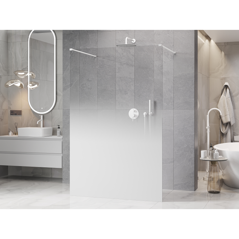 Mexen Kioto Freestanding Shower Wall 100 x 200 cm, White Ombre 8 mm, White - 800-100-002-20-86