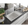 Mexen Elias granite kitchen sink 1-bowl with drainer and Telma kitchen faucet, white - 6511-20-670200-20