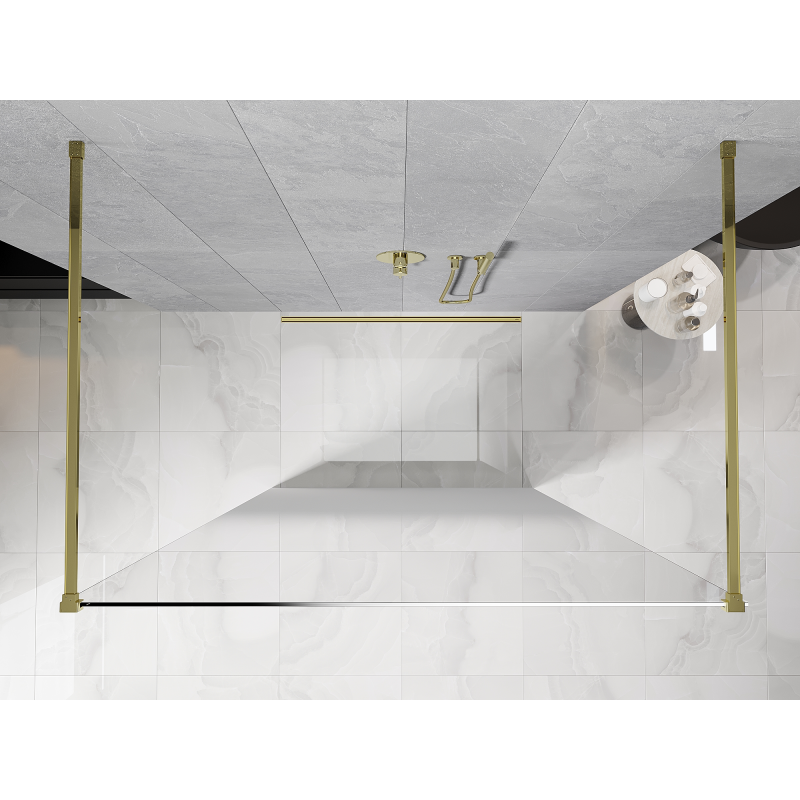 Mexen Kioto freestanding shower wall 100 x 200 cm, white ombre 8 mm, gold - 800-100-002-50-86