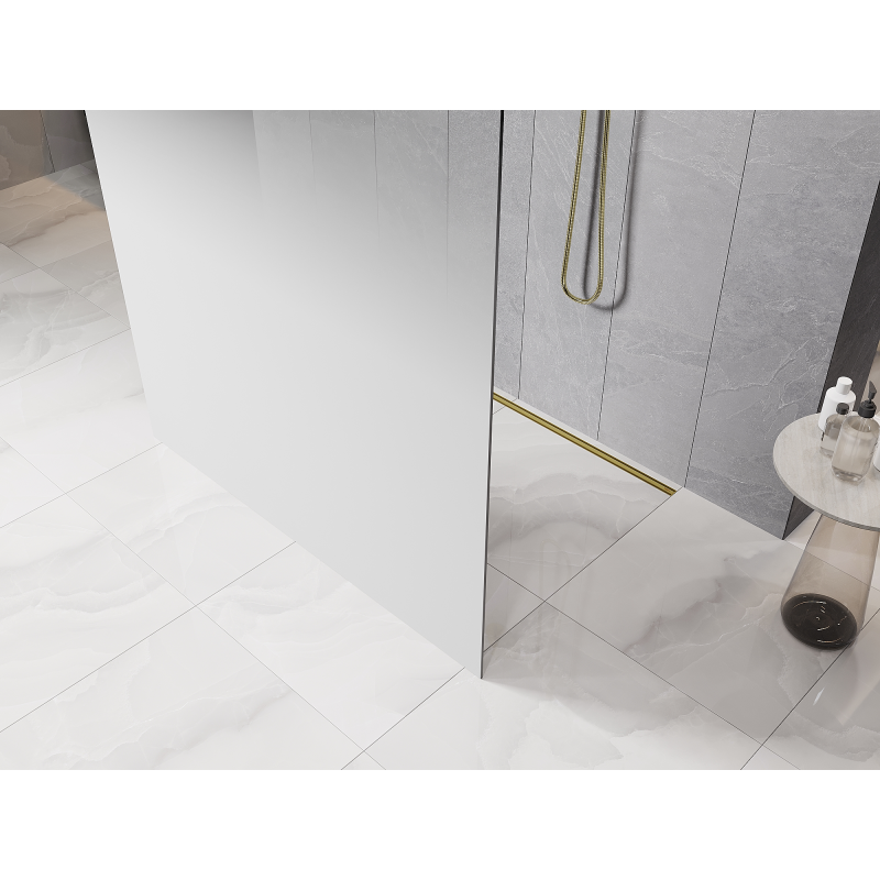 Mexen Kioto freestanding shower wall 130 x 200 cm, white ombre 8 mm, gold - 800-130-002-50-86