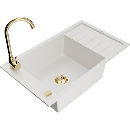 Mexen Elias 1-bowl Granite Sink with Drainer and Telma Kitchen Tap, White - 6511-20-670200-50