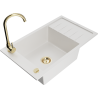 Mexen Elias 1-bowl Granite Sink with Drainer and Telma Kitchen Tap, White - 6511-20-670200-50