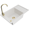 Mexen Elias 1-compartment granite sink with a drip tray and kitchen mixer tap Telma, White - 6511-20-670200-50