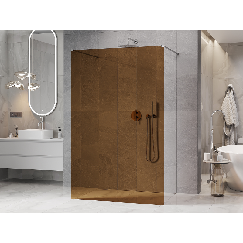 Mexen Kioto Freestanding shower wall 110 x 200 cm, bronze 8 mm, chrome - 800-110-002-01-32