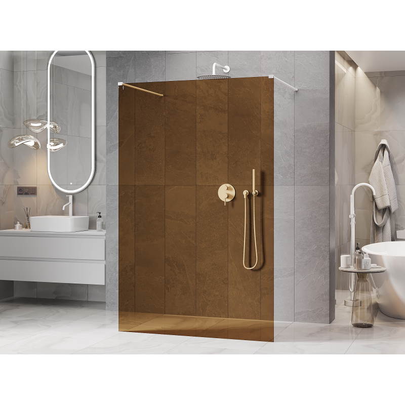 Mexen Kioto freestanding shower wall 120 x 200 cm, bronze 8 mm, white - 800-120-002-20-32