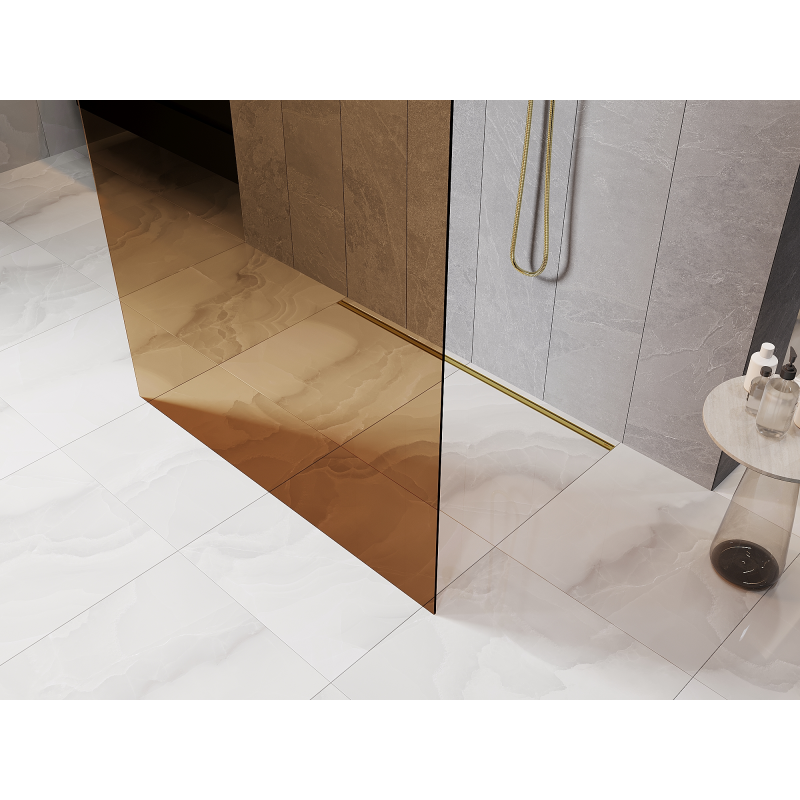 Mexen Kioto freestanding shower wall 100 x 200 cm, bronze 8 mm, gold - 800-100-002-50-32