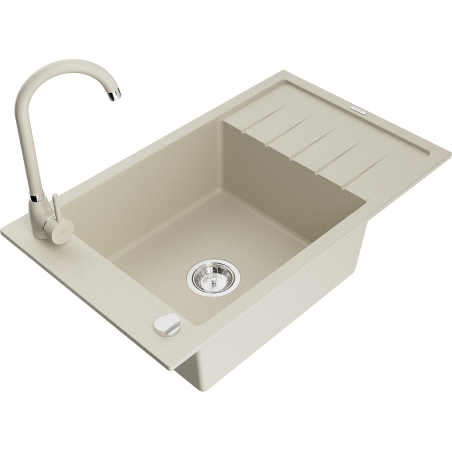 Mexen Elias 1-bowl granite sink with drainer and Telma kitchen tap, beige - 6511-69-670200-69