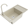 Mexen Elias 1-bowl granite sink with drainer and Telma kitchen tap, beige - 6511-69-670200-69