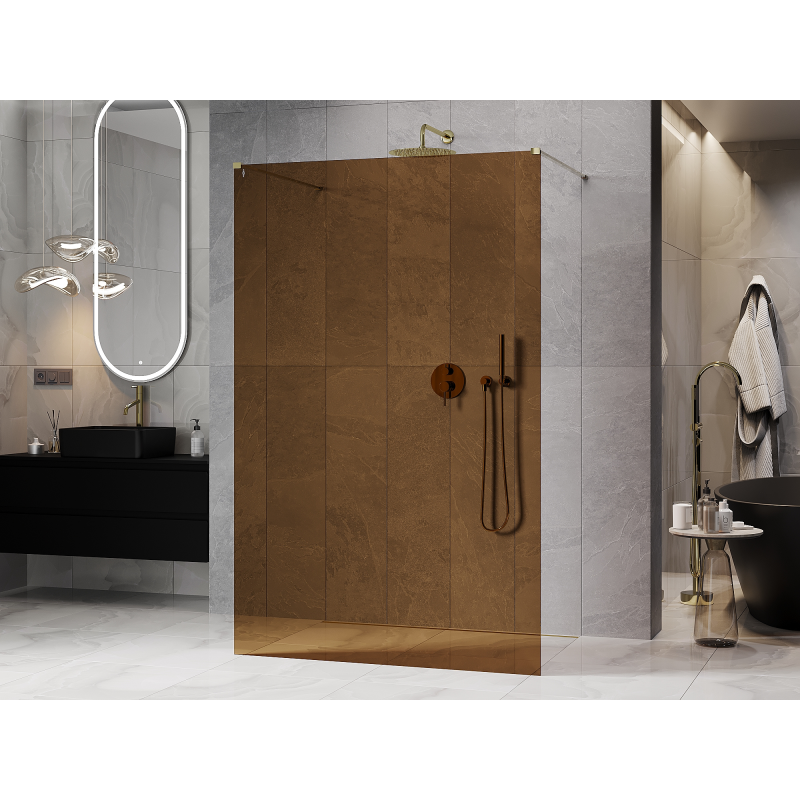 Mexen Kioto free-standing shower wall 110 x 200 cm, bronze 8 mm, gold - 800-110-002-50-32