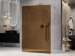 Mexen Kioto Freestanding shower wall 130 x 200 cm, bronze 8 mm, gold - 800-130-002-50-32