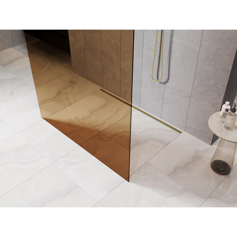 Mexen Kioto Free-standing shower wall 120 x 200 cm, bronze 8 mm, gold brushed - 800-120-002-55-32